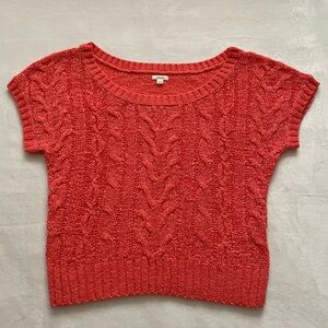 Aerie Pink Coral Cable Knit Short Sleeve Sweater